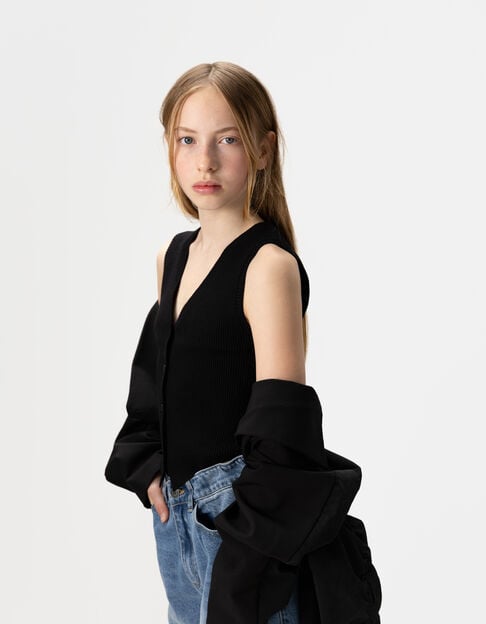 Chaleco negro punto sin mangas niña - IKKS