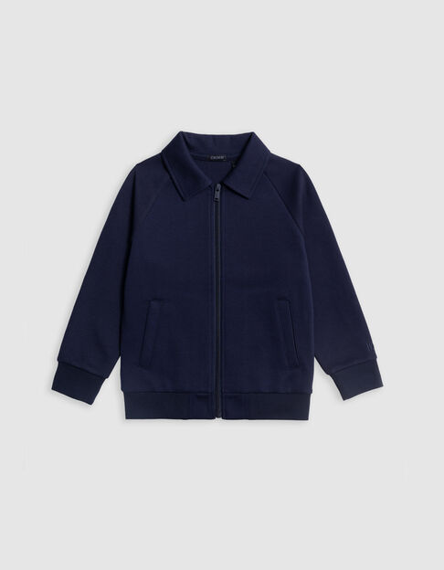 Navy two-material zipped cardigan message back for boy - IKKS