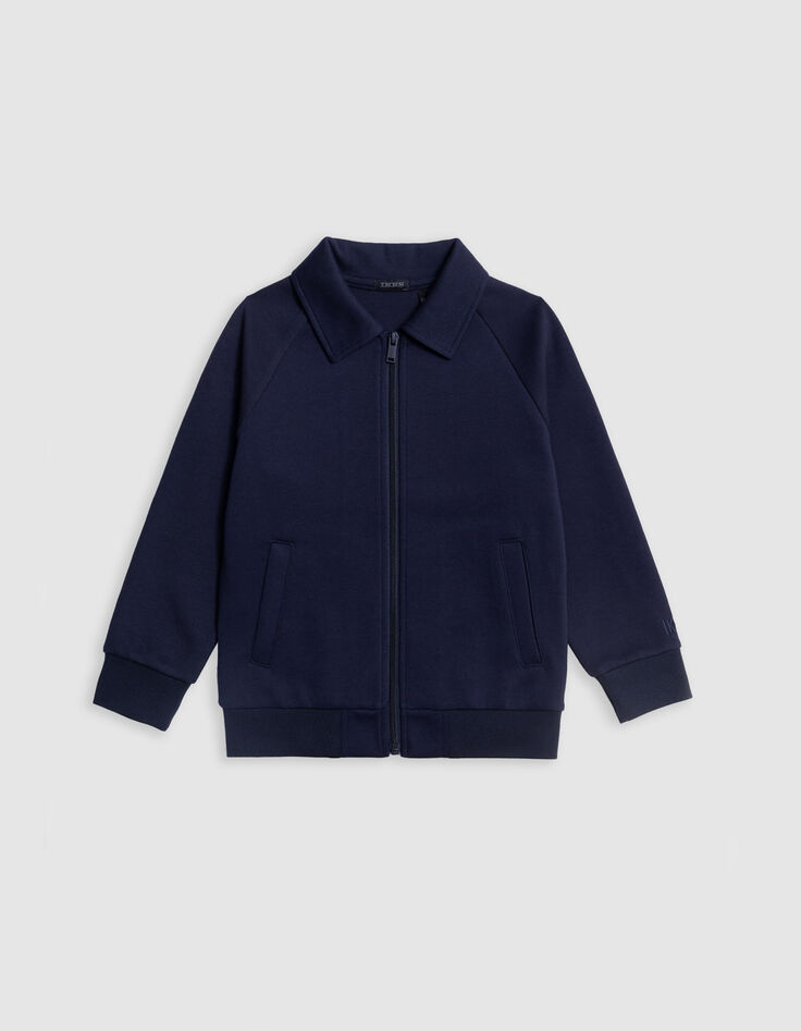 Navy two-material zipped cardigan message back for boy-4