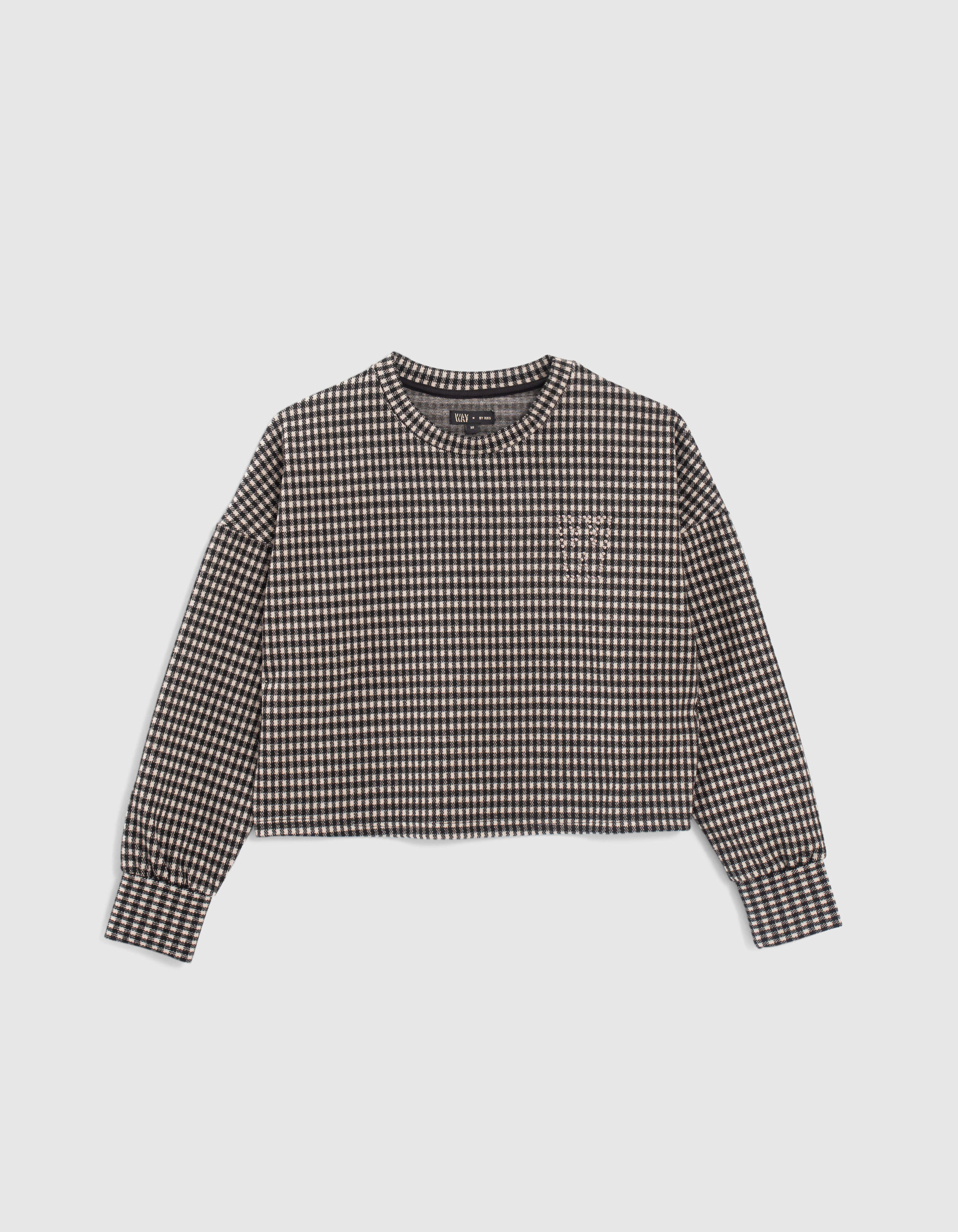 Girls black and beige houndstooth motif sweatshirt