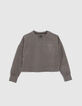 Girls' black and beige houndstooth motif sweatshirt-1