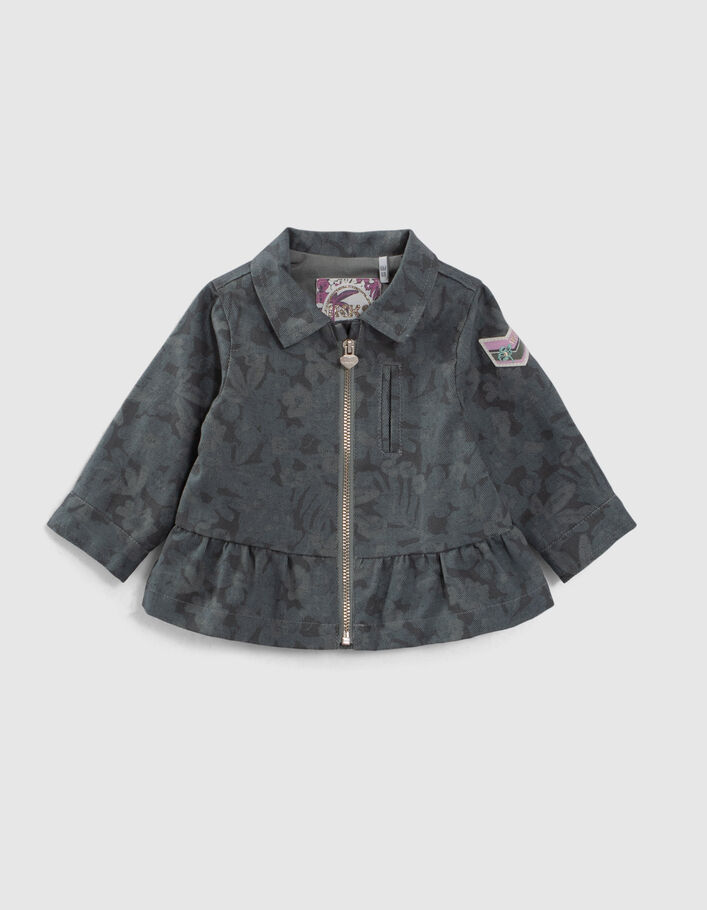 Baby girls’ khaki denim safari jacket, XL flowers - IKKS