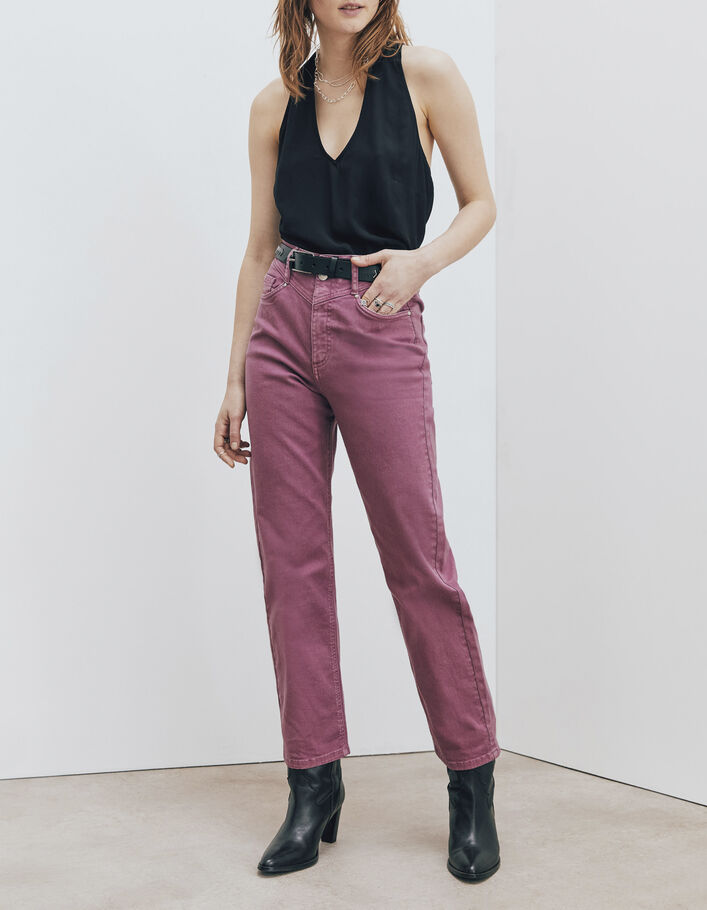 Hibiscuskleurige slouchy biojeans mid waist cropped dames-1