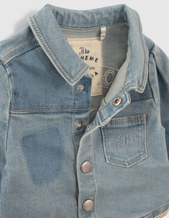 Baby girls’ blue denim jacket with woven detail - IKKS