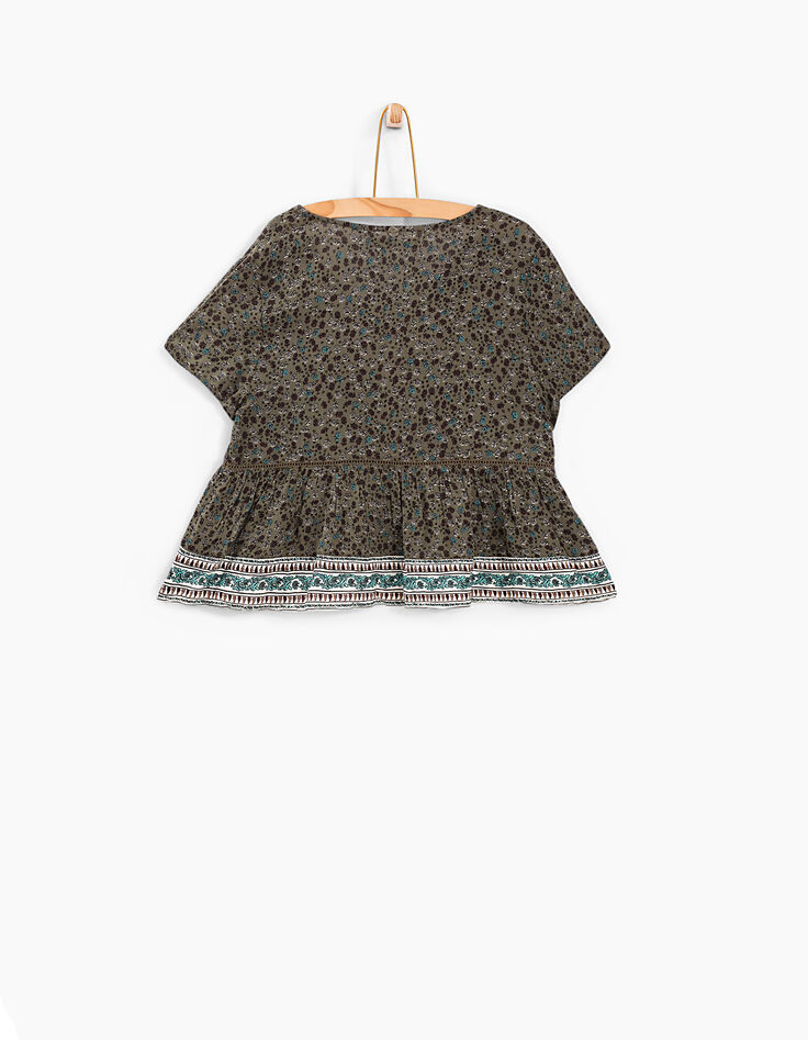 Khakifarbene M&auml;dchenbluse mit Blumenprint -4