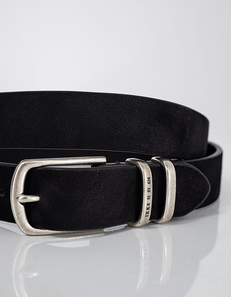 Cinturón negro de cuero nobuk con doble trabilla para hombre-4