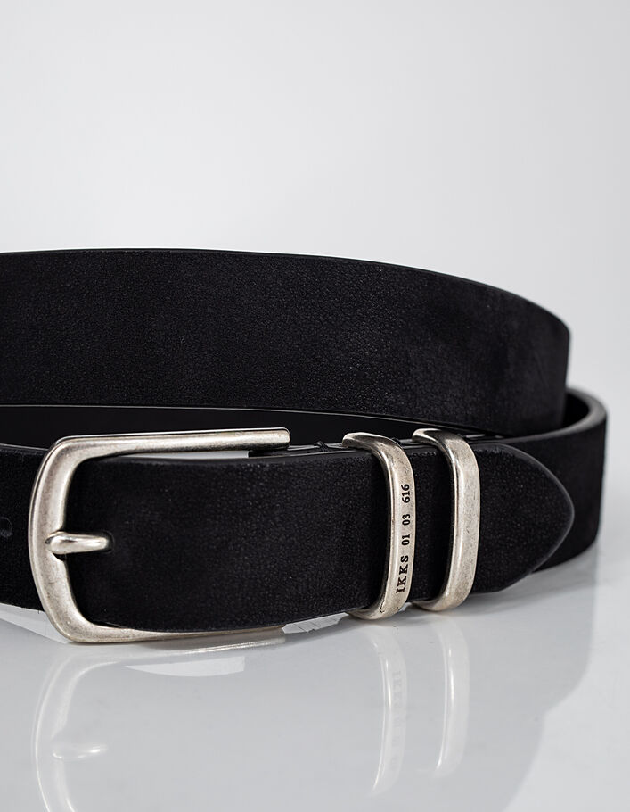 Men’s black nubuck leather belt with 2 loops - IKKS