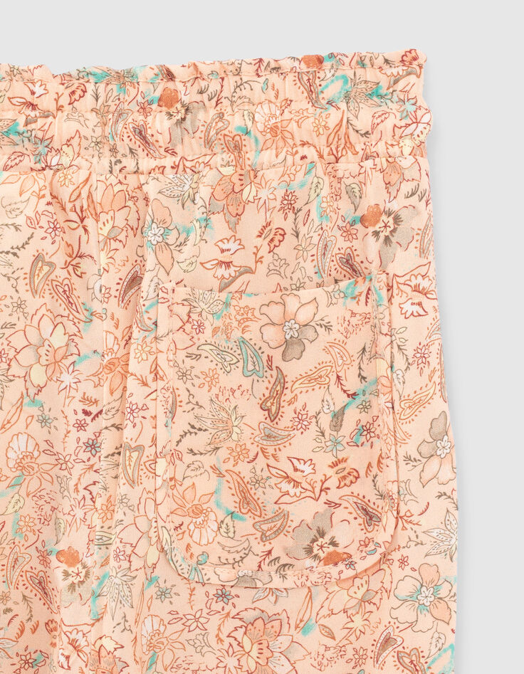 Pfirsichrote M&auml;dchenhose Viskose mit Blumenprint-5