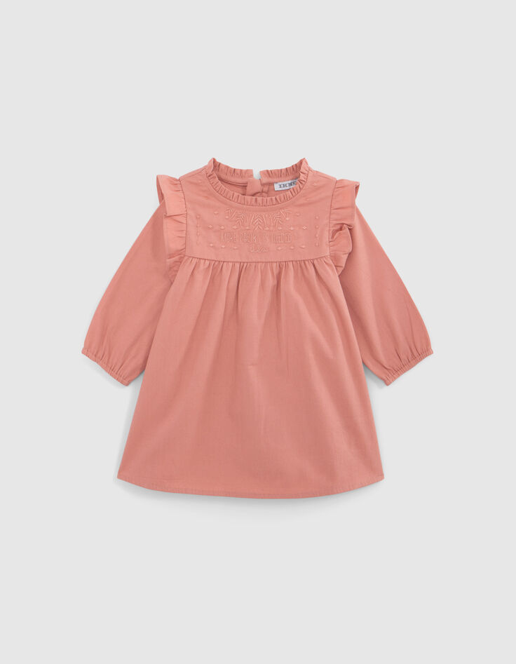 Rosa Kleid mit Ton-in-Ton-Stickerei Baby-Mädchen-1