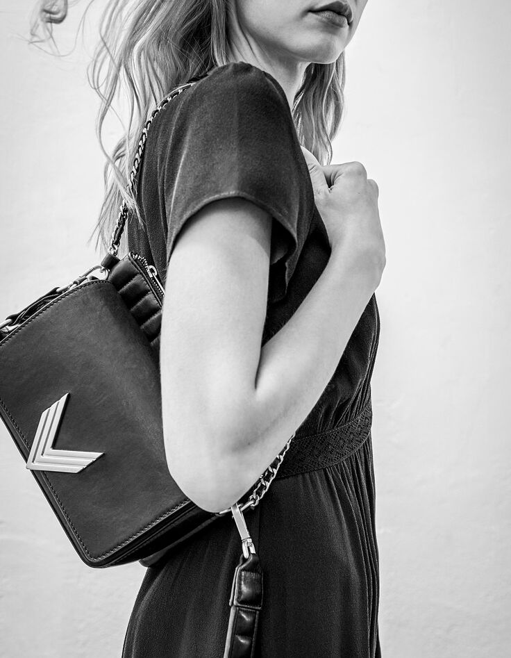 De 111 Romy tas in zwart Chrome Free lamsleer dames-8