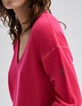 Women’s neon pink pure cashmere knit V-neck sweater-4