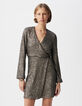 Robe portefeuille grise brodée sequins métallisés Femme-2