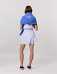 Blue stripes belted jumpsuit for girl-3