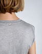 Graues Damen-T-Shirt, Baumwolle/Modal, Stickmotiv vorne-5