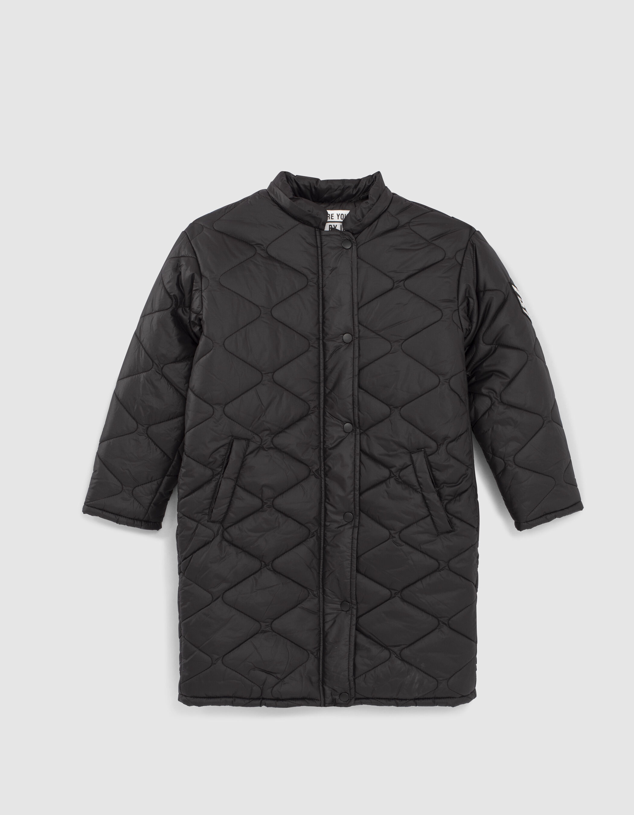 Girls black quilted long jacket
