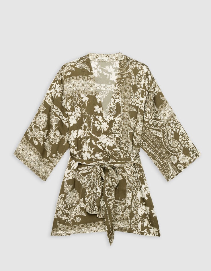 Chemise kimono kaki imprimé foulard Femme-6 Chemise kimono kaki imprimé foulard Femme-6