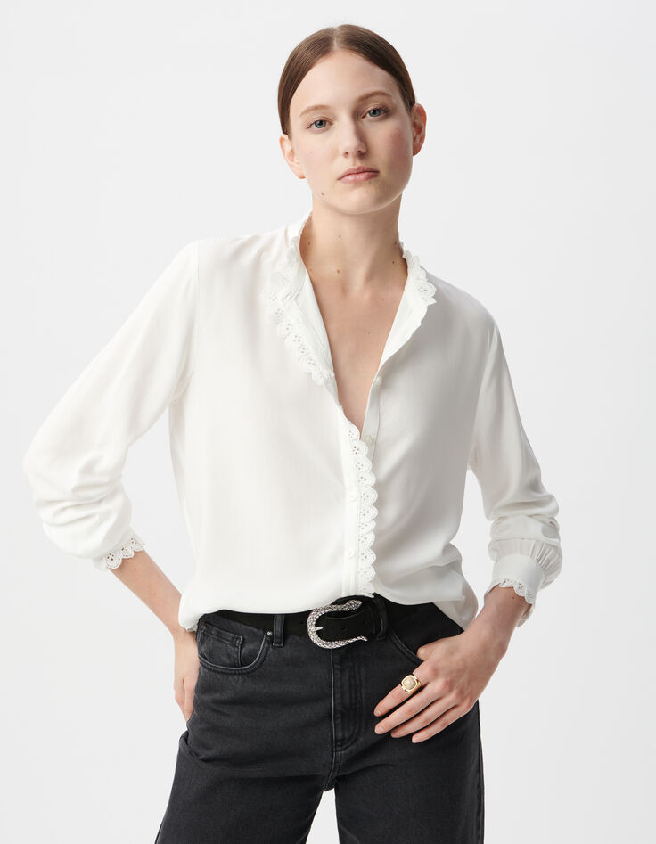 Wei&szlig;es Hemd f&uuml;r Damen mit bestickter Spitze-3