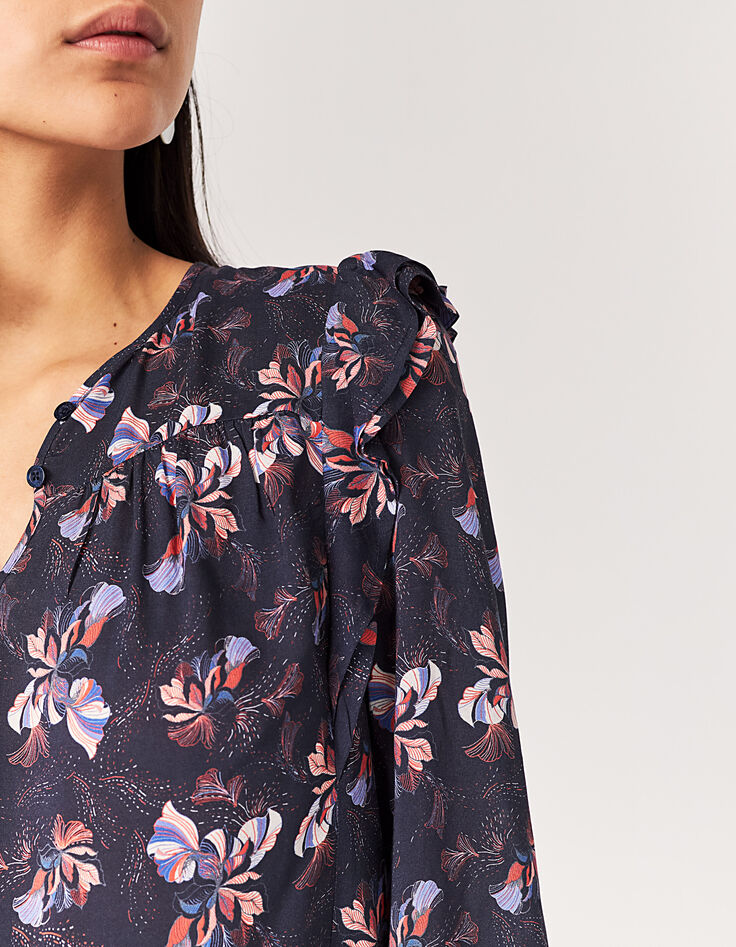 Damenbluse aus Ecovero® mit Blumenprint und Rüschen-5