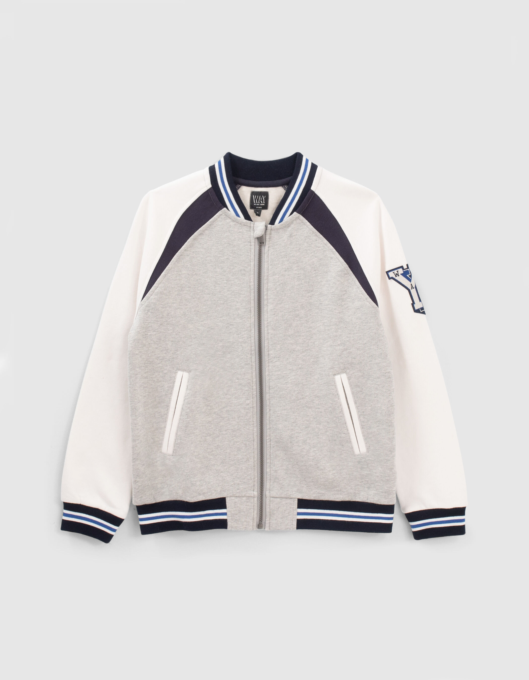 Grey sweatshirt fabric baseball jacket cardigan