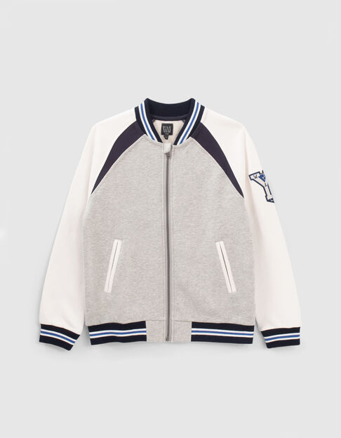 Boys’ grey sweatshirt fabric baseball jacket cardigan