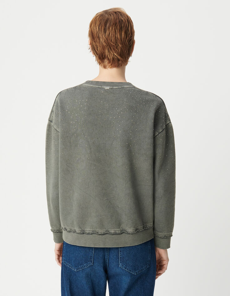 Sweat gris loose molleton décor clous Femme-4