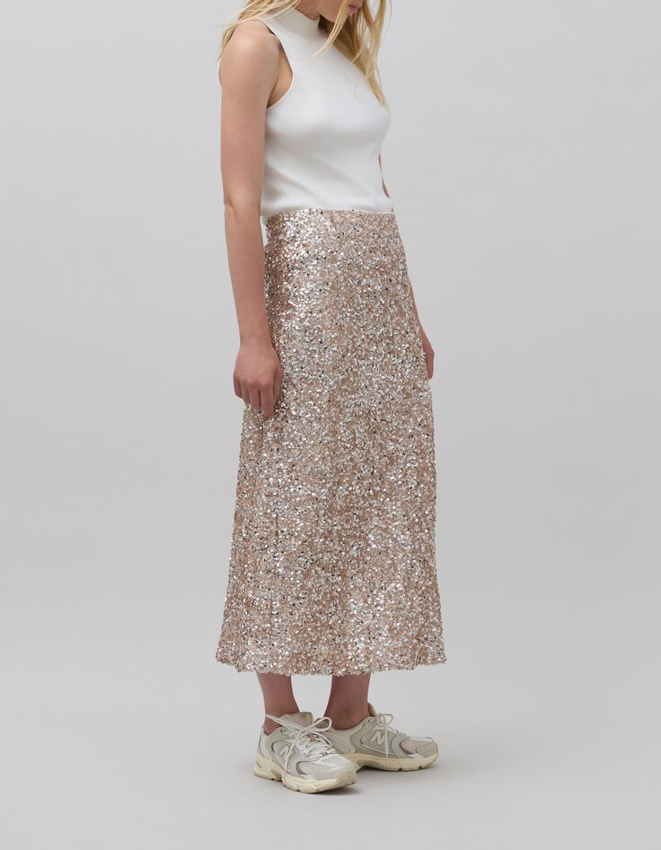 Jupe champagne brodée sequins Femme-9