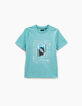 Tee-shirt turquoise clair visuel baskets coton bio garçon -1
