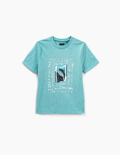 Tee-shirt turquoise clair visuel baskets coton bio garçon  - IKKS