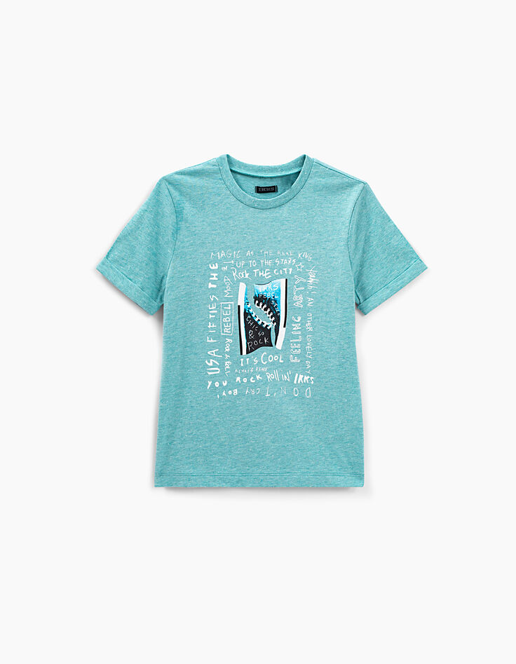 Tee-shirt turquoise clair visuel baskets coton bio garçon -1 Tee-shirt turquoise clair visuel baskets coton bio garçon -1