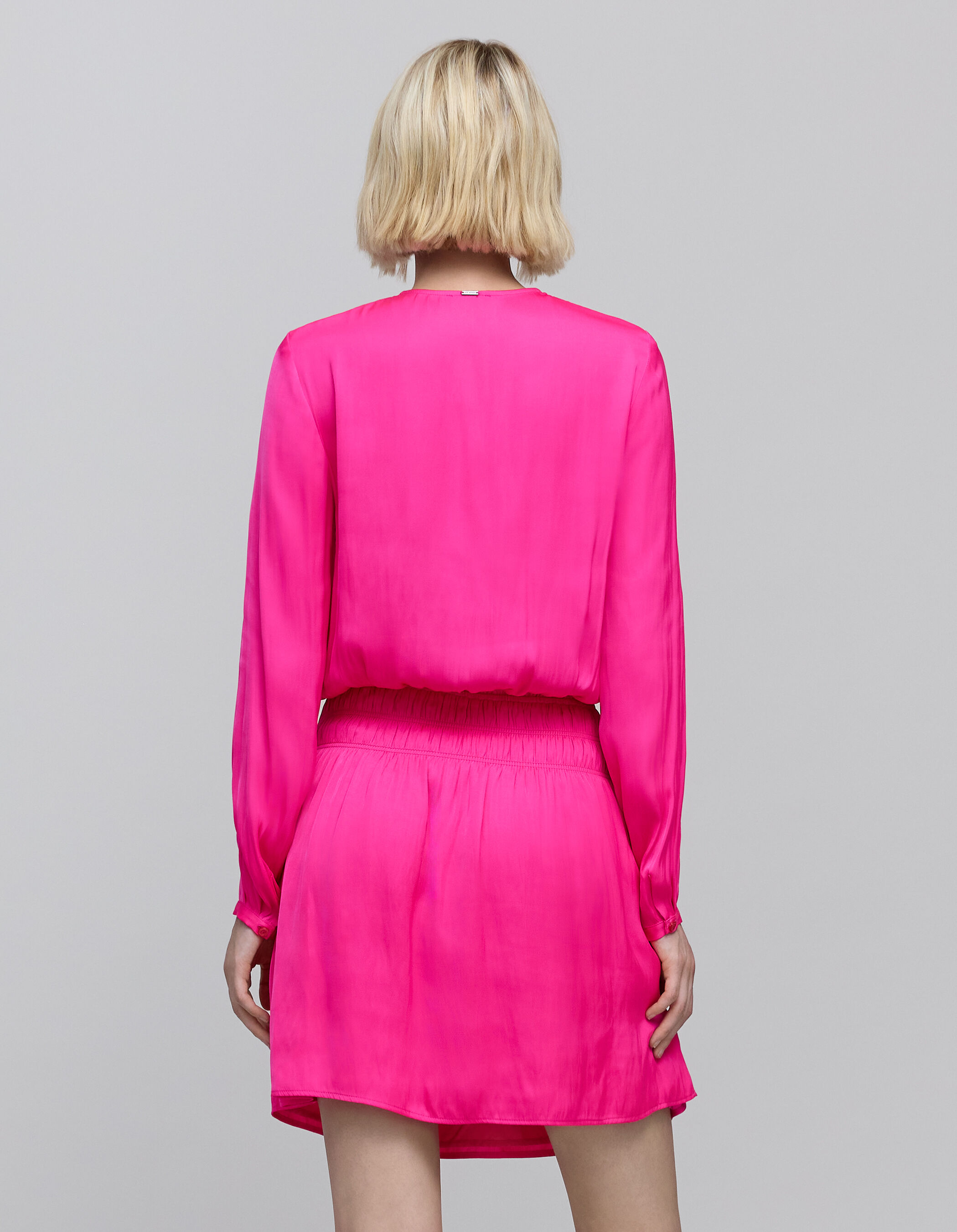 Robe rose froissee smocks a la taille Femme IKKS