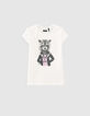 T-shirt blanc cassé à visuel raton-laveur fille-1