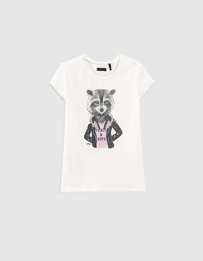 Girls' off-white racoon image T-shirt - IKKS