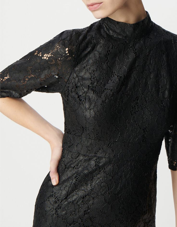Robe midi noire dentelle effet enduit Femme-4