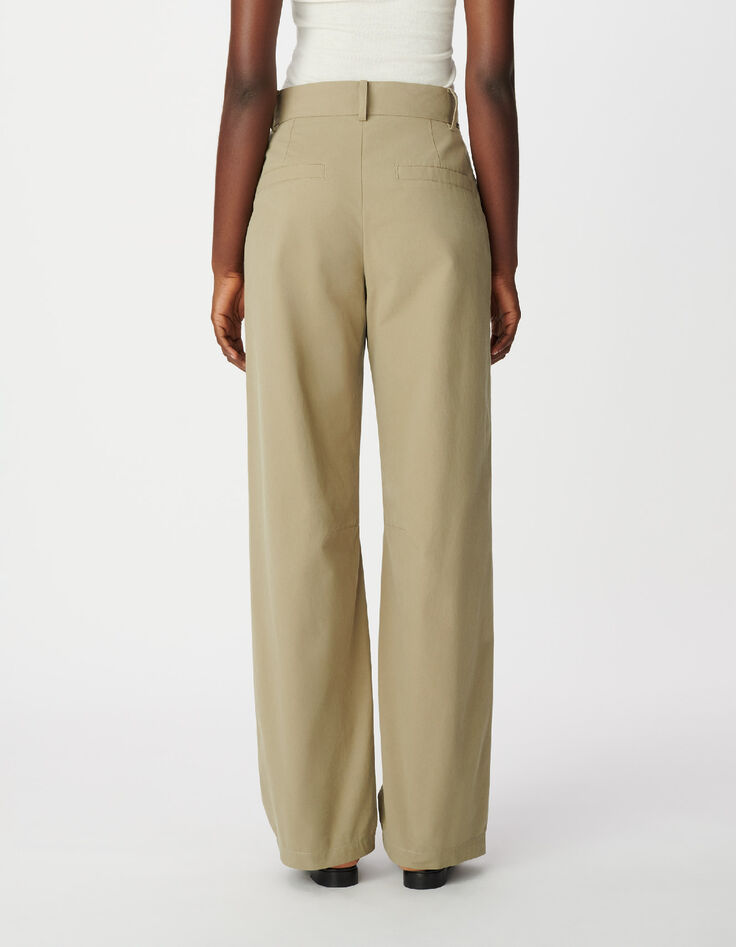 Khakifarbene Damen Ballonhose mit Abn&auml;hern-3