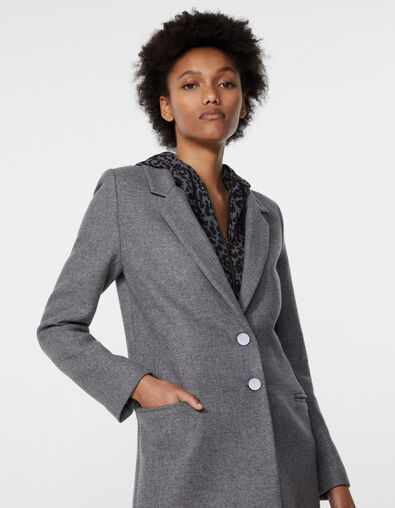 Women’s wool cloth mid-length coat + removable hood - IKKS