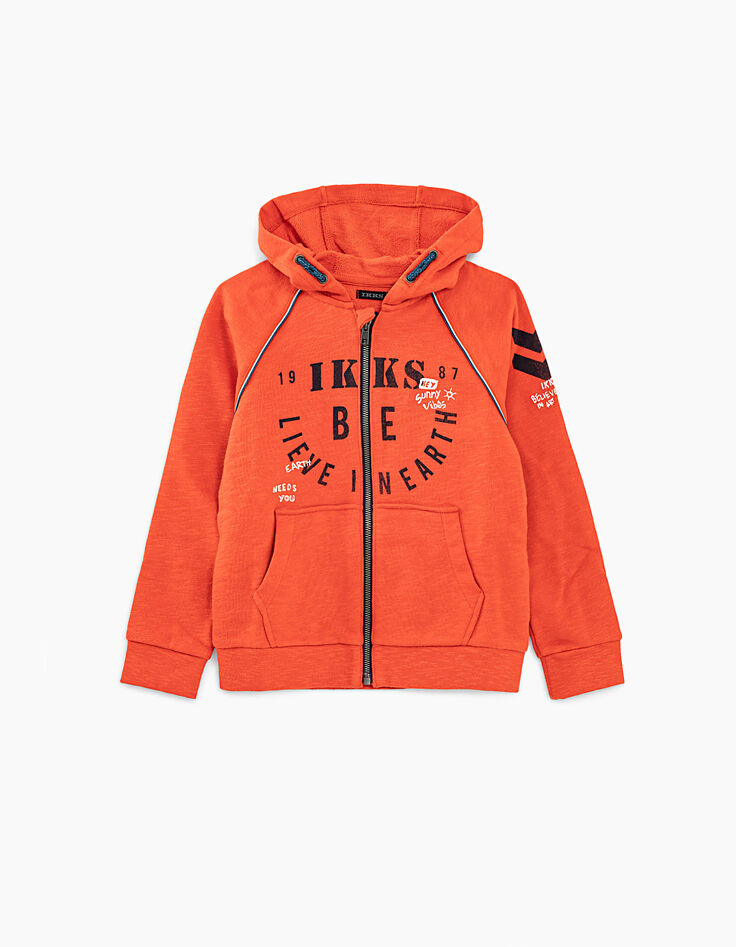Cardigan orange clair à message garçon -1 Cardigan orange clair à message garçon -1
