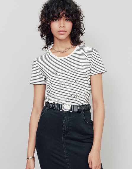 Women’s slogan sailor stripe-style jersey T-shirt