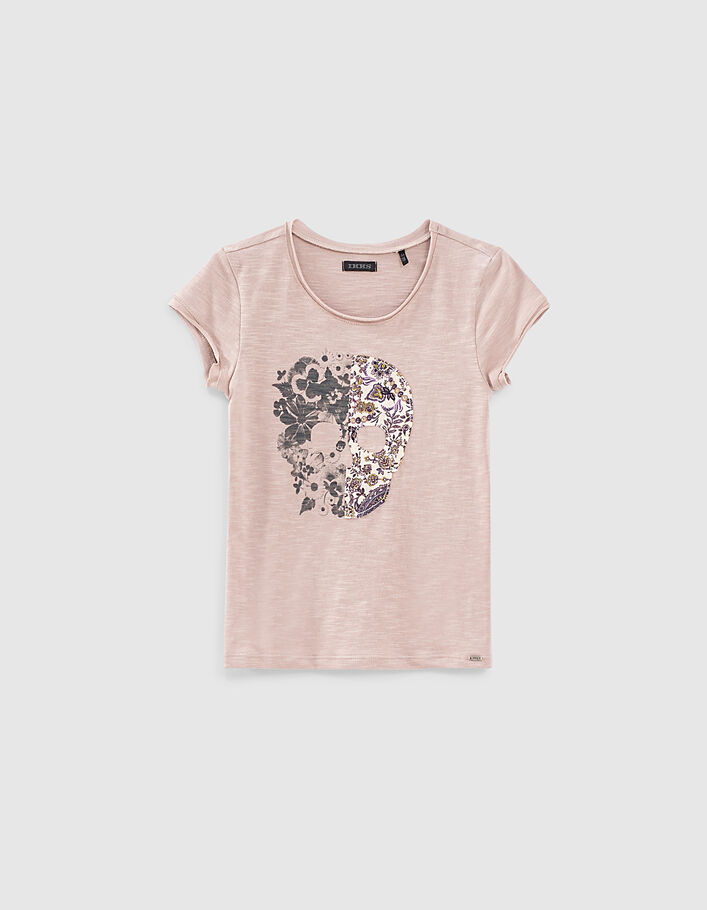Girls’ violet organic T-shirt with 2-motif skulls - IKKS