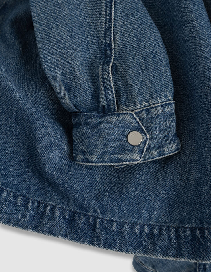 Women's blue denim jacket with ecru velour collar-5