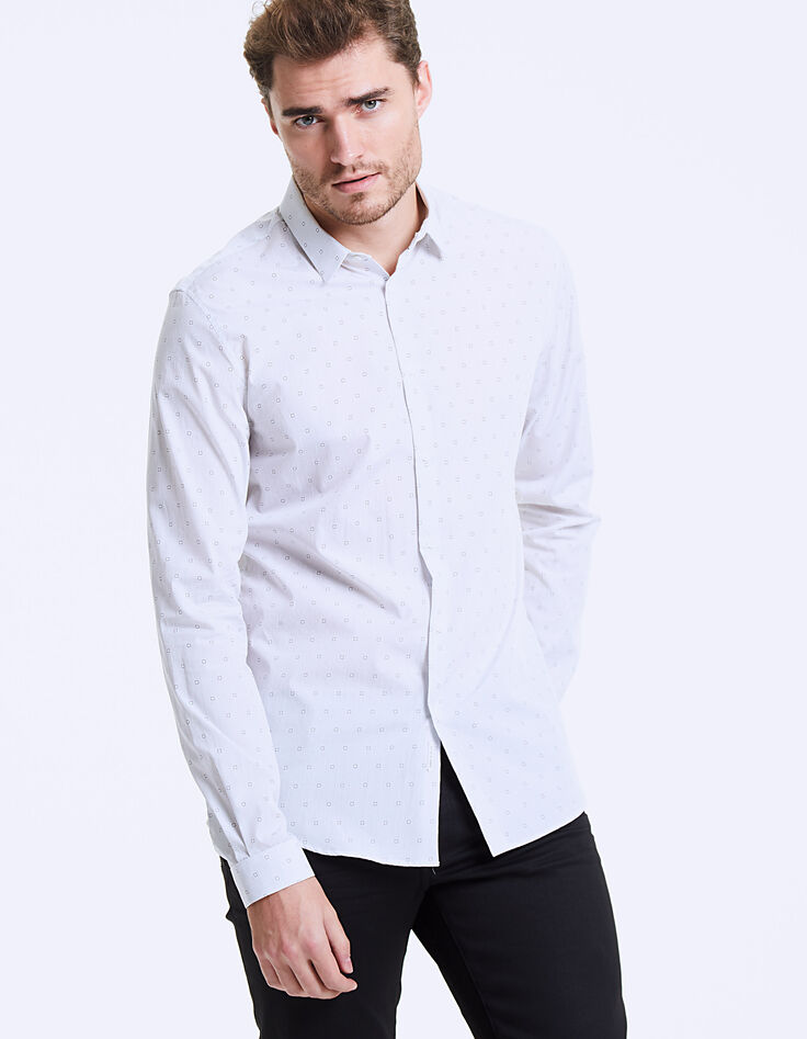 Men’s white Albini® checked slim shirt-3