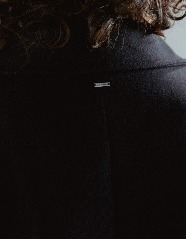 Manteau noir en laine épaulettes surpiquées femme-5