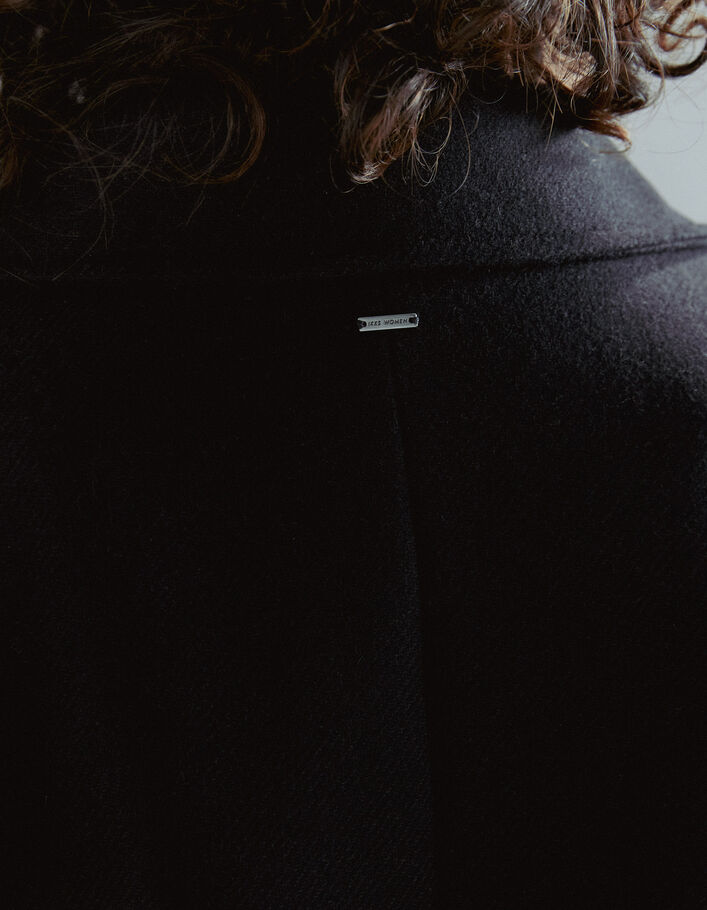 Manteau noir en laine épaulettes surpiquées femme - IKKS