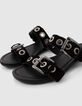 Mules noires en cuir velours brides à œillets Femme-4