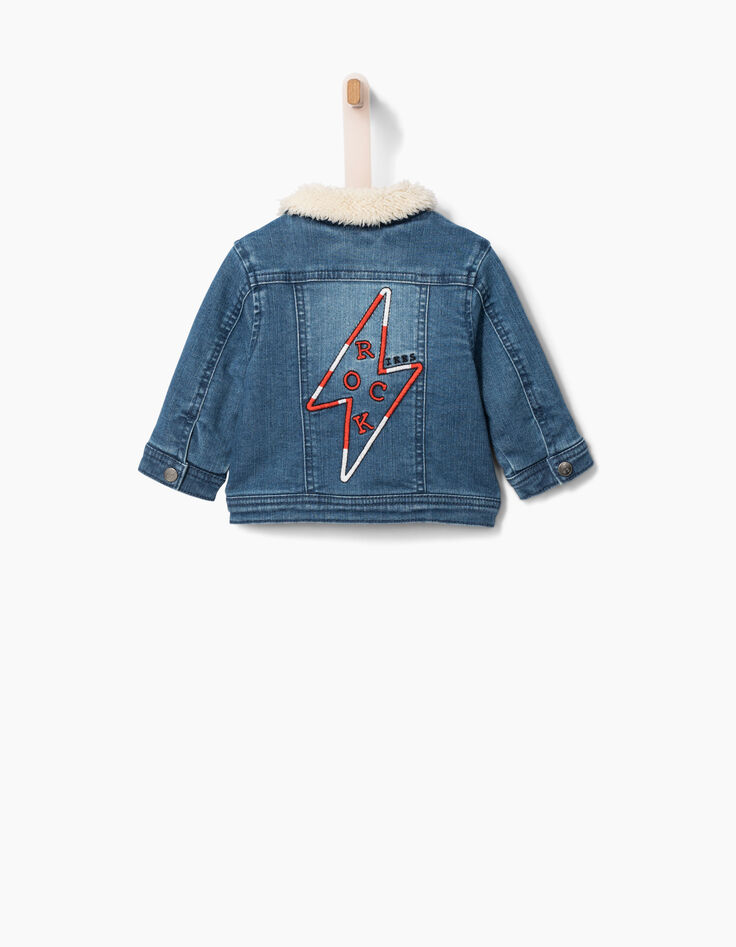 Veste en jean à col sherpa et broderie bébé garçon-2