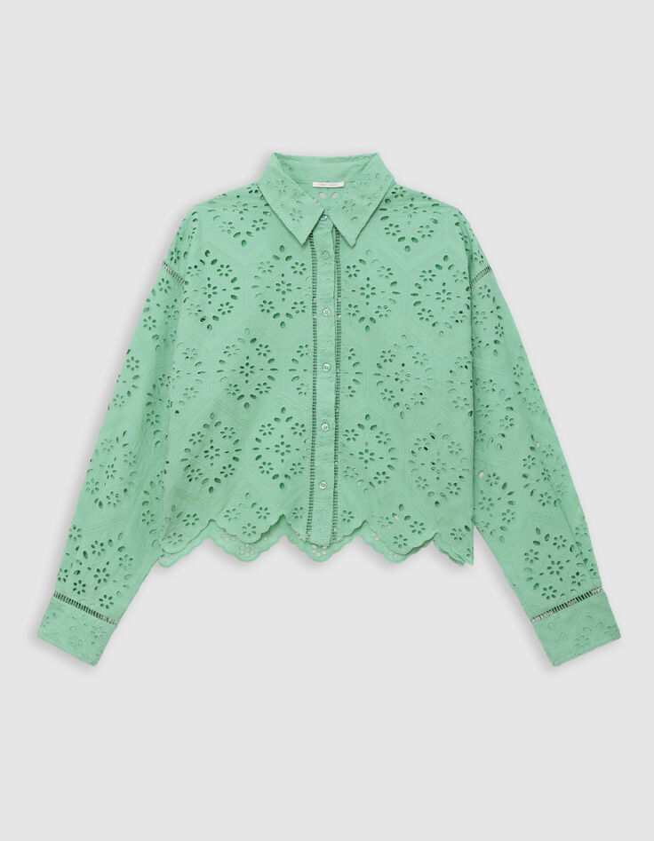 Camisa verde algodón bordado inglés-5 Camisa verde algodón bordado inglés-5