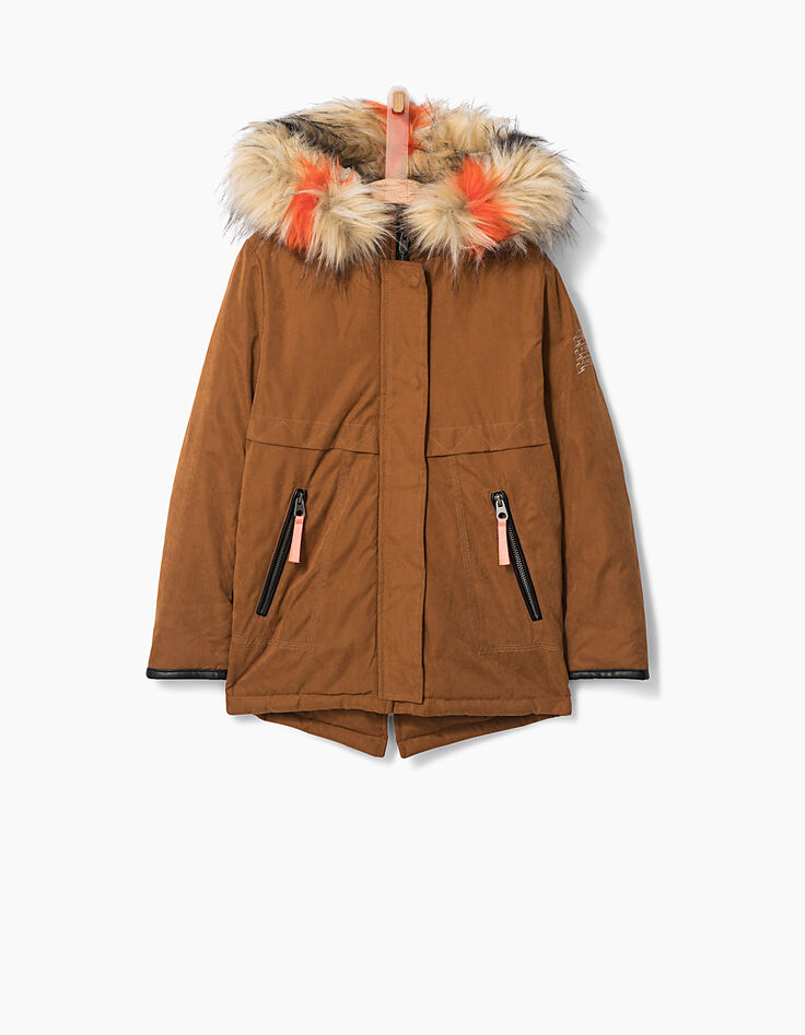 Parka cognac fourrée à capuche colorée fille-2 Parka cognac fourrée à capuche colorée fille-2