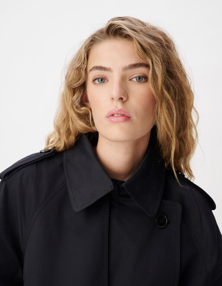 L&eacute;a Women's long navy double-breasted trench coat-4