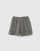 Kaki short jacquardstof en ladderajour meisjes-1