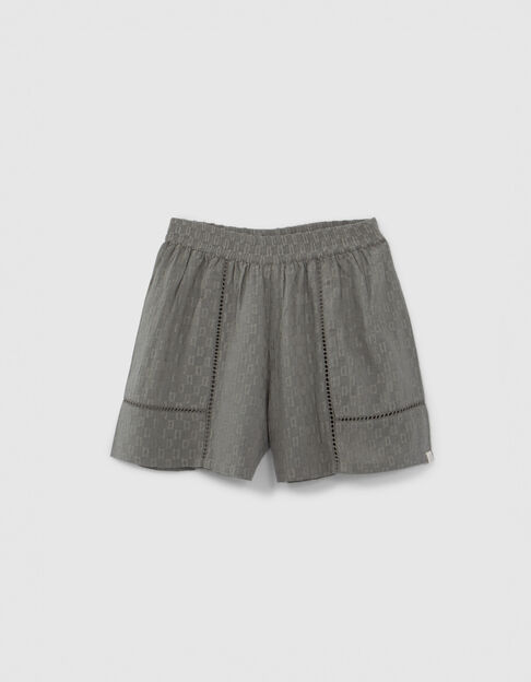 Girls’ khaki jacquard fabric and ladderstitch shorts - IKKS