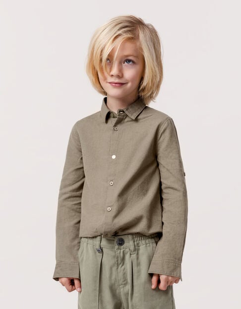 Chemise kaki mix coton et lin garçon - IKKS